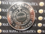 SEYCHELLES 25 RUPIE ARGENTO PROOF GIUBILEO QUEEN ELISABETH SILVER JUBILEE COLONIEINGLESI-15 in49